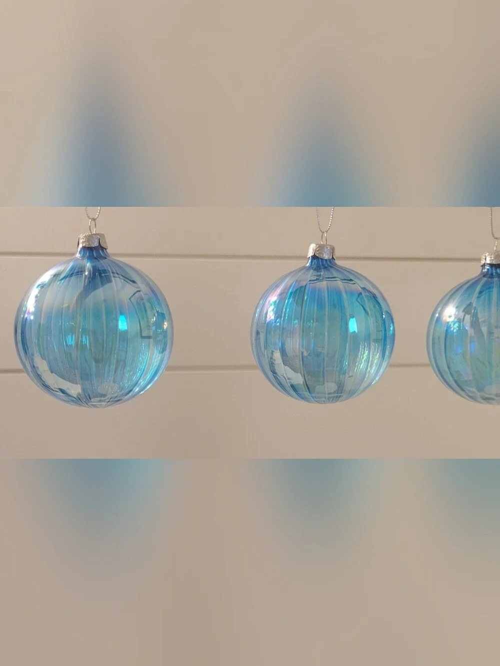 Iridescent Blue Glass Holiday Ornament Set